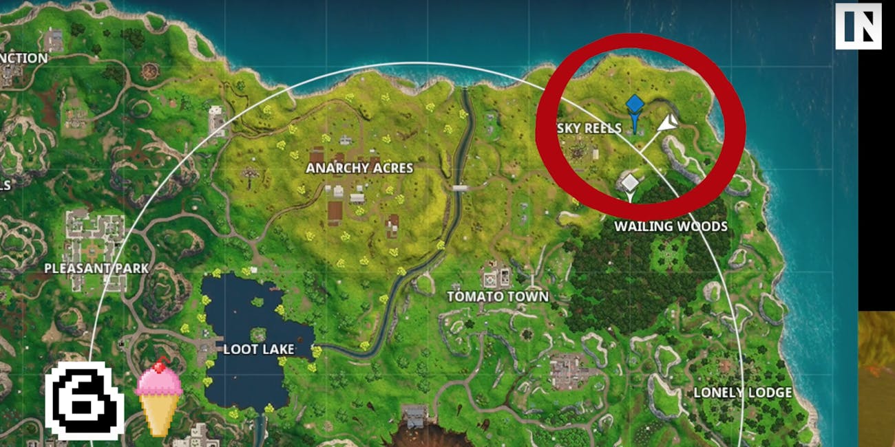 the ice cream zone is just northeast of risky reels - fortnite landing picture
