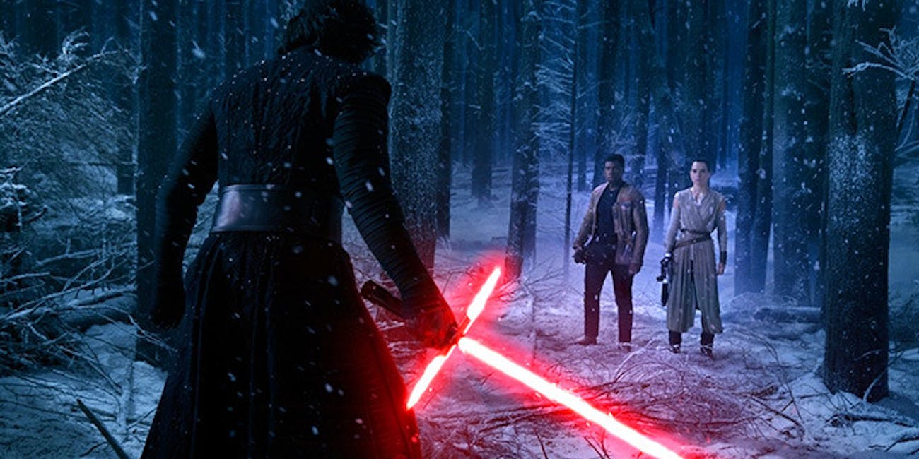 Adam Driver, Daisy Ridley, John Boyega in 'Star Wars: The Force Awakens'