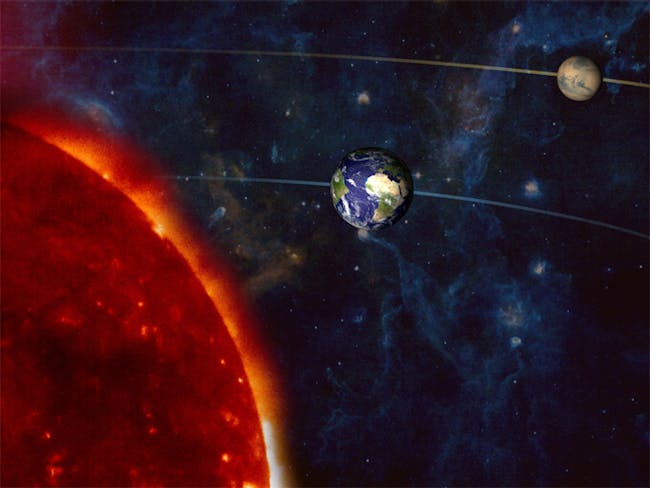 An illustration of Mars in opposition.