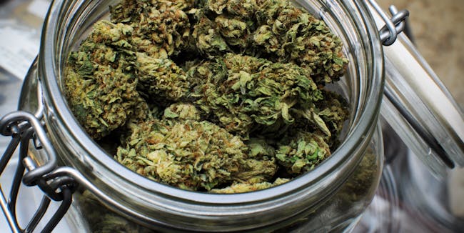 weed in glass jar
