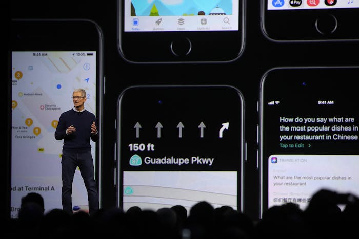 Tim Cook introducing iOS 11 at WWDC developer conference in June.