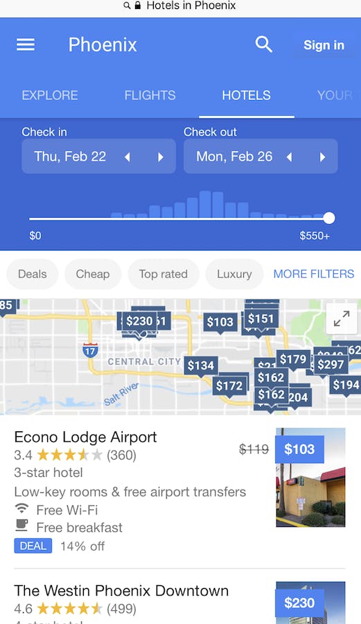 Google, hotels