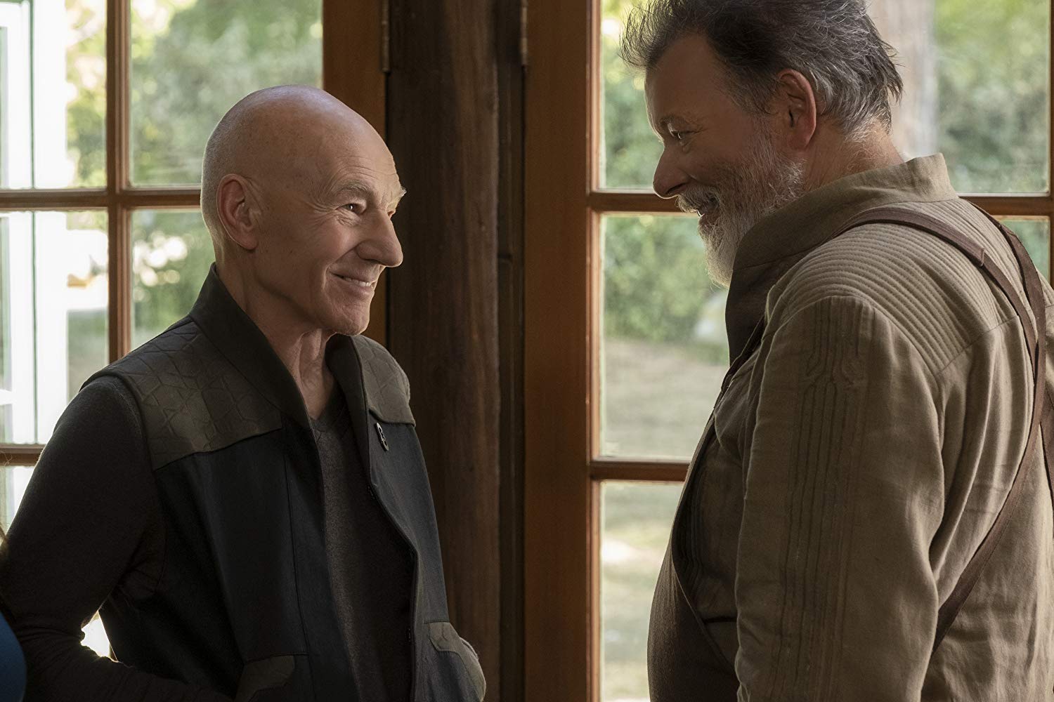 Patrick Stewart as Jean-Luc Picard and Jonathan Frakes as Riker in 'Star Trek: Picard'
