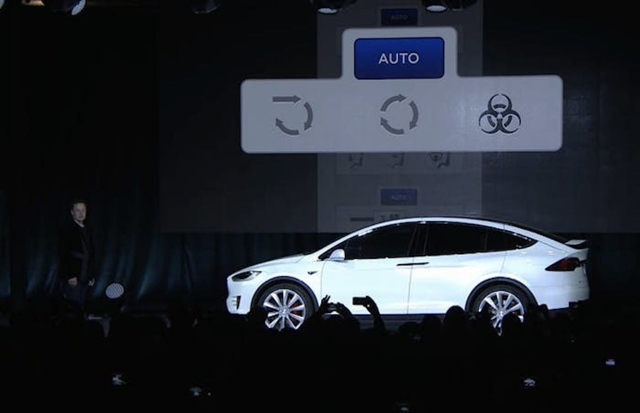 Tesla Model X demo shows off bioweapons defense mode.