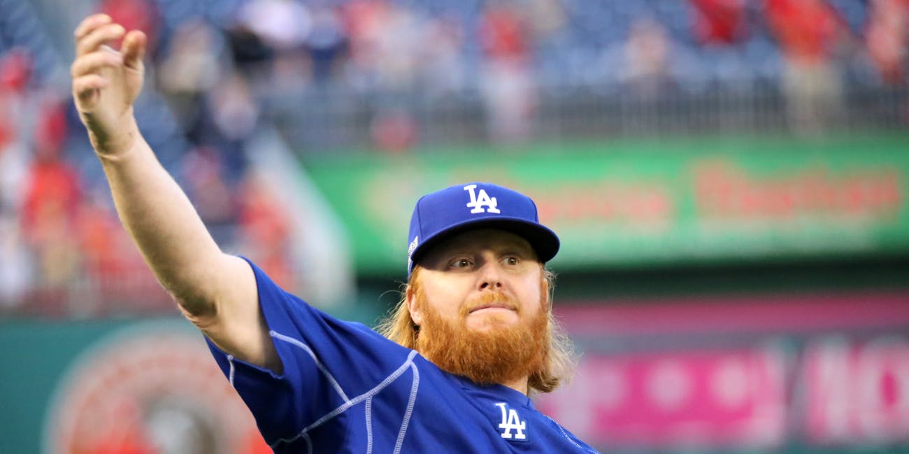 Dodgers infielder Justin Turner works out before NLDS Game 5.