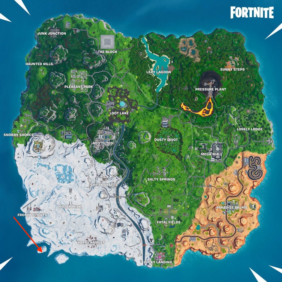 fortnite fortbyte 36 location where to use sentinel on a frozen island inverse - frozen lake fortnite