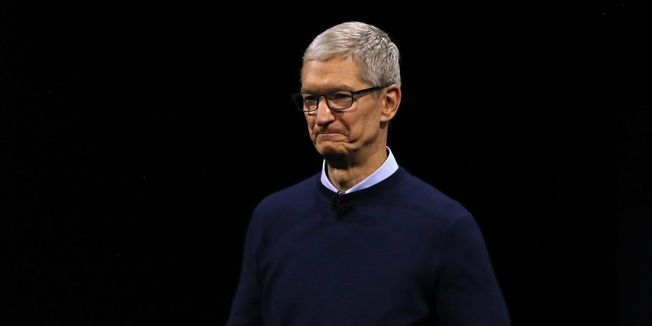 SAN JOSE, CA - JUNE 05: Apple CEO Tim Cook delivers the opening keynote address the 2017 Apple Worldwide Developer Conference (WWDC) at the San Jose Convention Center on June 5, 2017 in San Jose, California. Apple CEO Tim Cook kicked off the five-day WWDC with announcements of a a new operating system, a new iPad Pro and a the HomePod, a music speaker and home assistant. WWDC runs through June 9. (Photo by Justin Sullivan/Getty Images)