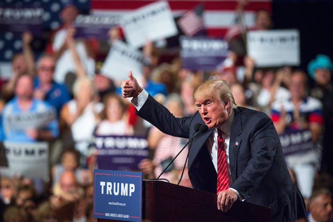 Then-candidate Donald Trump at the Phoenix Convention Center in July 2015 in Phoenix, Arizona. He spoke about illegal immigration about 4,000 people.