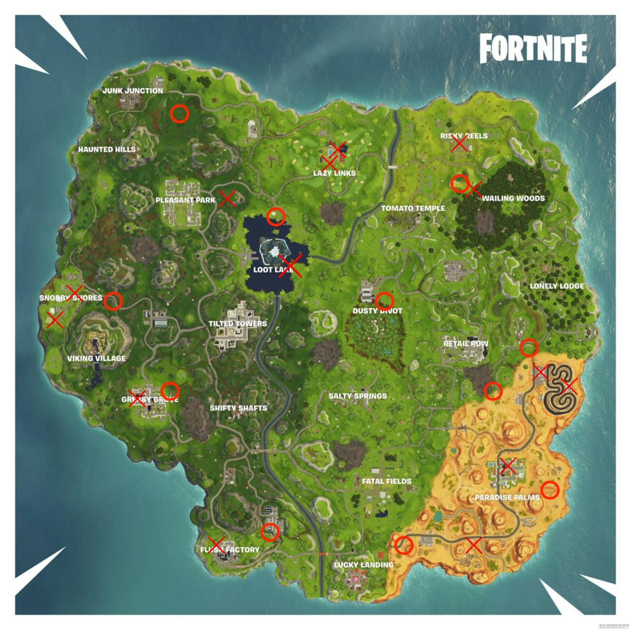 Fortnite Flaming Hoop Locations Map And Video Guide For Week 5 - fortnite flaming hoop atk and quadcrasher