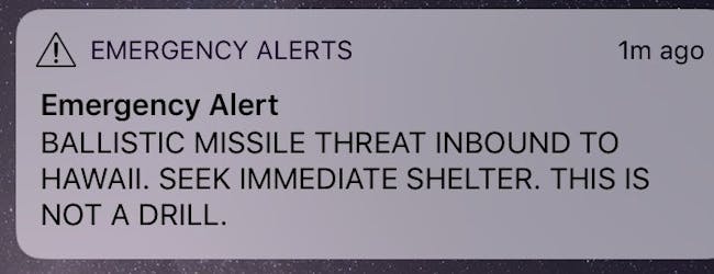 p.p1 {margin: 0.0px 0.0px 0.0px 0.0px; font: 18.0px Georgia} BALLISTIC MISSILE THREAD INBOUND TO HAWAII. SEEK IMMEDIATE SHELTER. THIS IS NOT A DRILL.