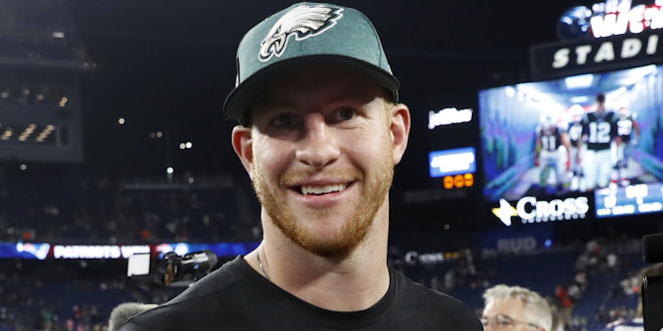 p.p1 {margin: 0.0px 0.0px 0.0px 0.0px; font: 18.0px Georgia} Philadelphia Eagles quarterback Carson Wentz (11) after a preseason NFL game between the New England Patriots and the Philadelphia Eagles on August 16, 2018, at Gillette Stadium in Foxborough, Massachusetts. The Patriots defeated the Eagles 37-20.
