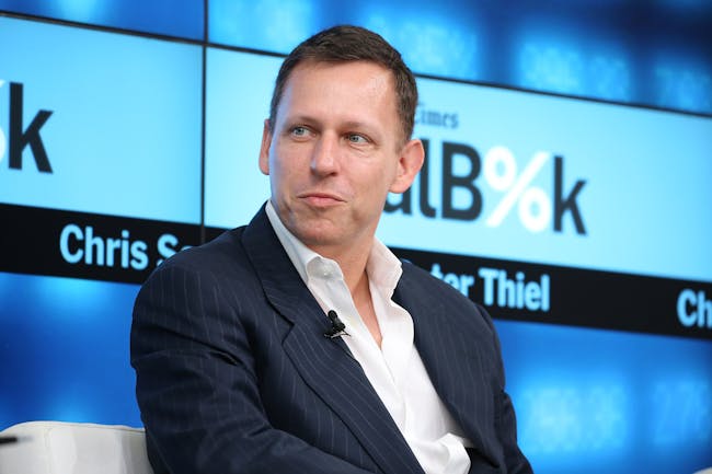 NEW YORK, NY - NOVEMBER 03: Partner at Founders Fund Peter Thiel participates in a panel discussion at the New York Times 2015 DealBook Conference at the Whitney Museum of American Art on November 3, 2015 in New York City. (Photo by Neilson Barnard/Getty Images for New York Times)