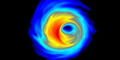 An accretion disk surrounding a supermassive black hole.