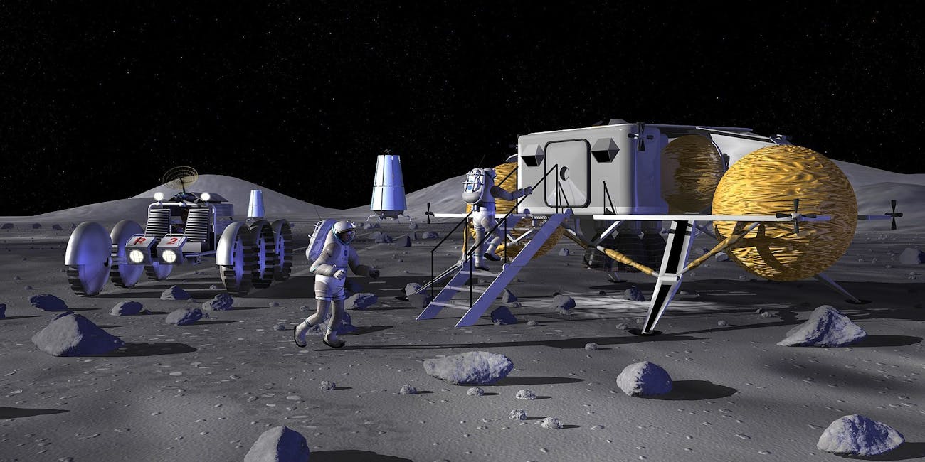 An artist's rendering of a base on the Moon.