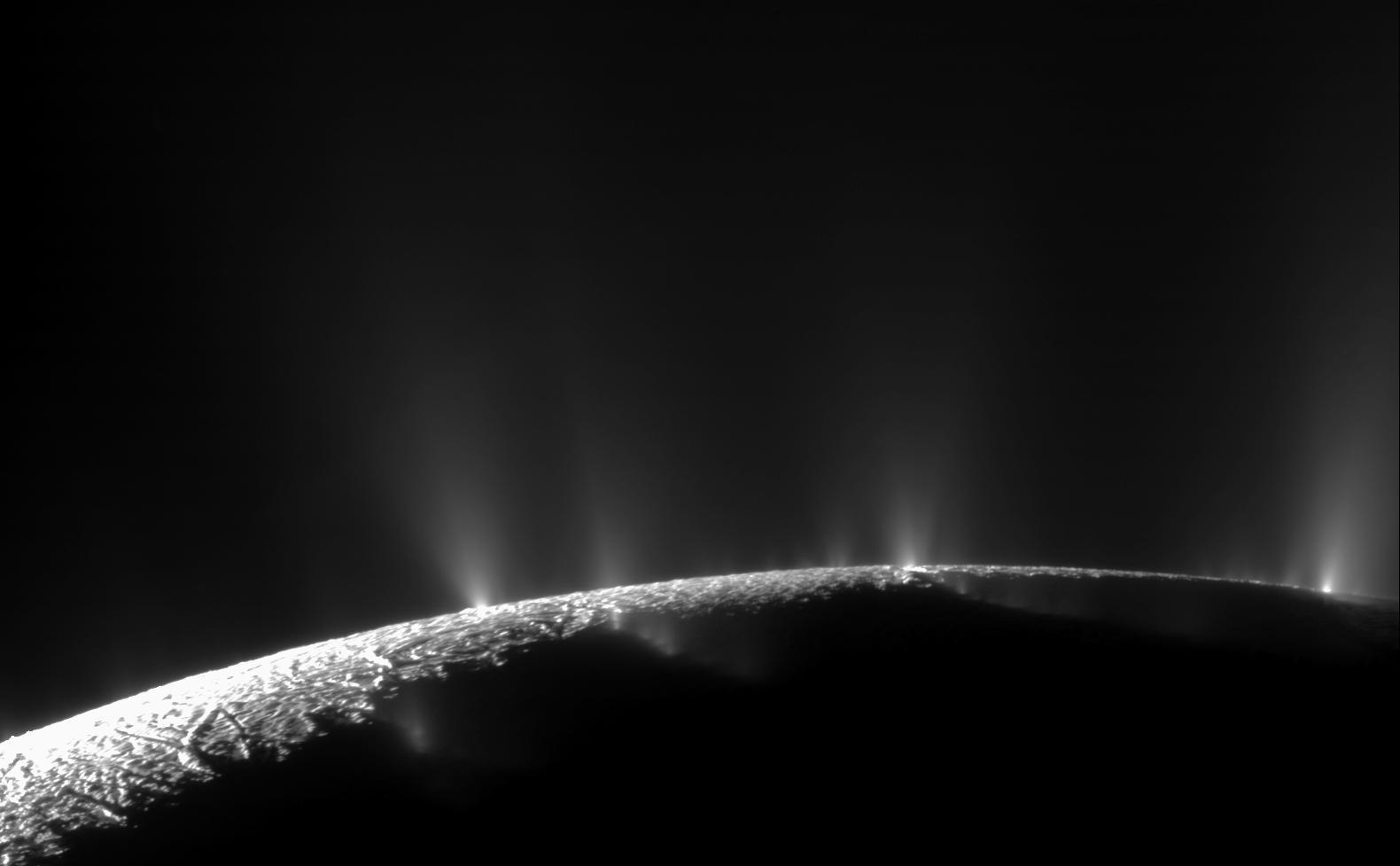 Icy plumes erupting from Enceladus
