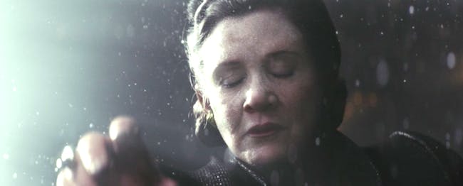 Leia in the vacuum of space in 'The Last Jedi.'