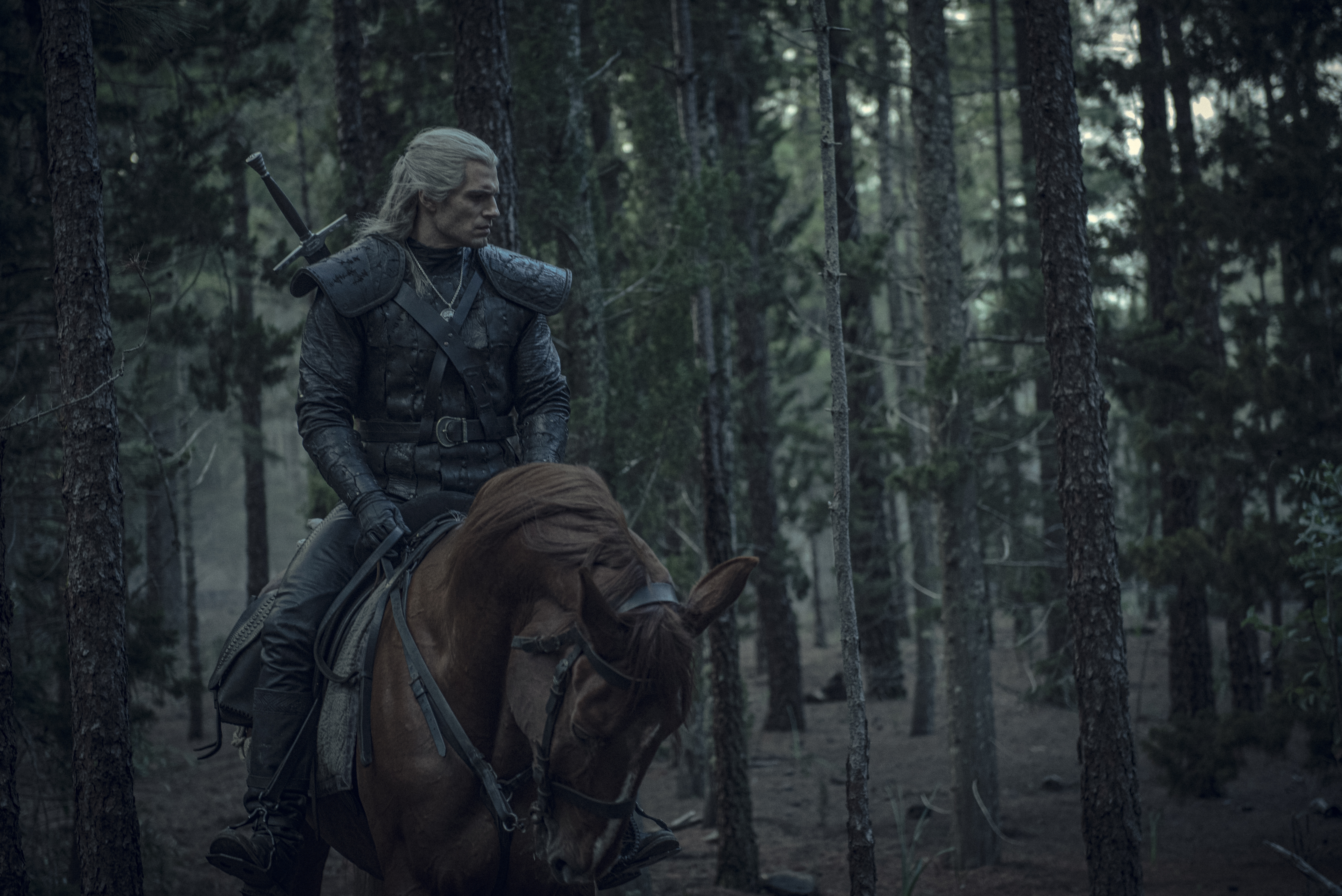  Geralt riding his horse, Roach in the Netflix Series, The Witcher