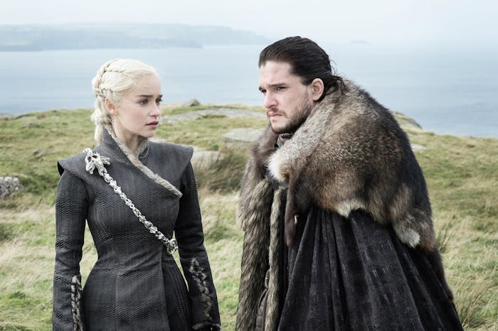 Kit Harington as Jon Snow and Emilia Clarke as Daenerys Targaryen in 'Game of Thrones' Season 7 episode 5, "Eastwatch"