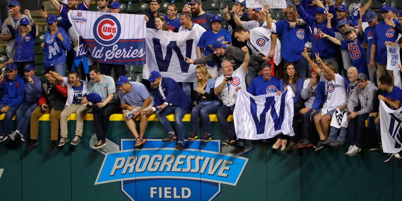 Celebrating Chicago Cubs fans.