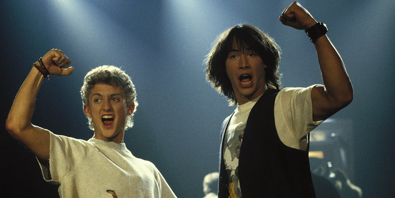 Still photo of Bill (Alex Winter) and Ted (Keanu Reeves) in 'Bill & Ted's Excellent Adventure'