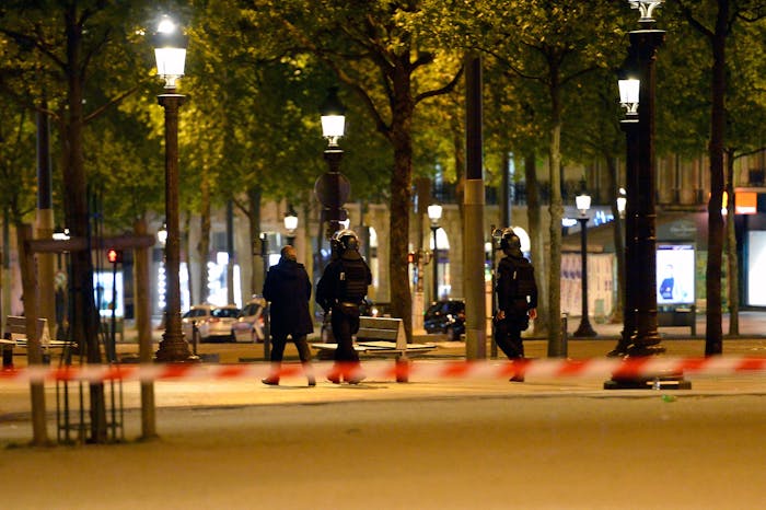 Police near the Champs Elysees on April 20, 2017 in Paris. Bitcoin was used in planning the attack, later investigations found.