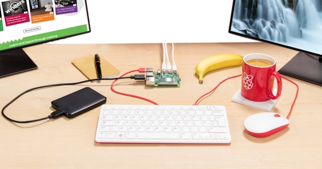 The Pi 4 powering a simple home setup.