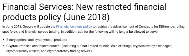 Google's cryptocurrency ad ban.