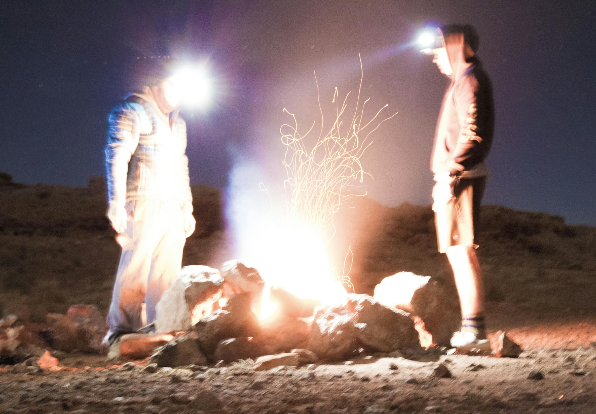 Sparks around a campfire
