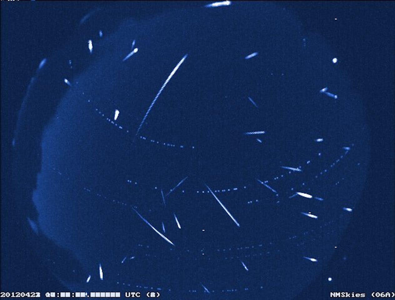 Composite image of Lyrid meteors, seen over New Mexico