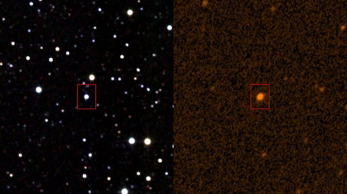Two NASA images of Tabby's Star, taken in Infrared (right) and UV. The star is located 1,300 light years from Earth. 
