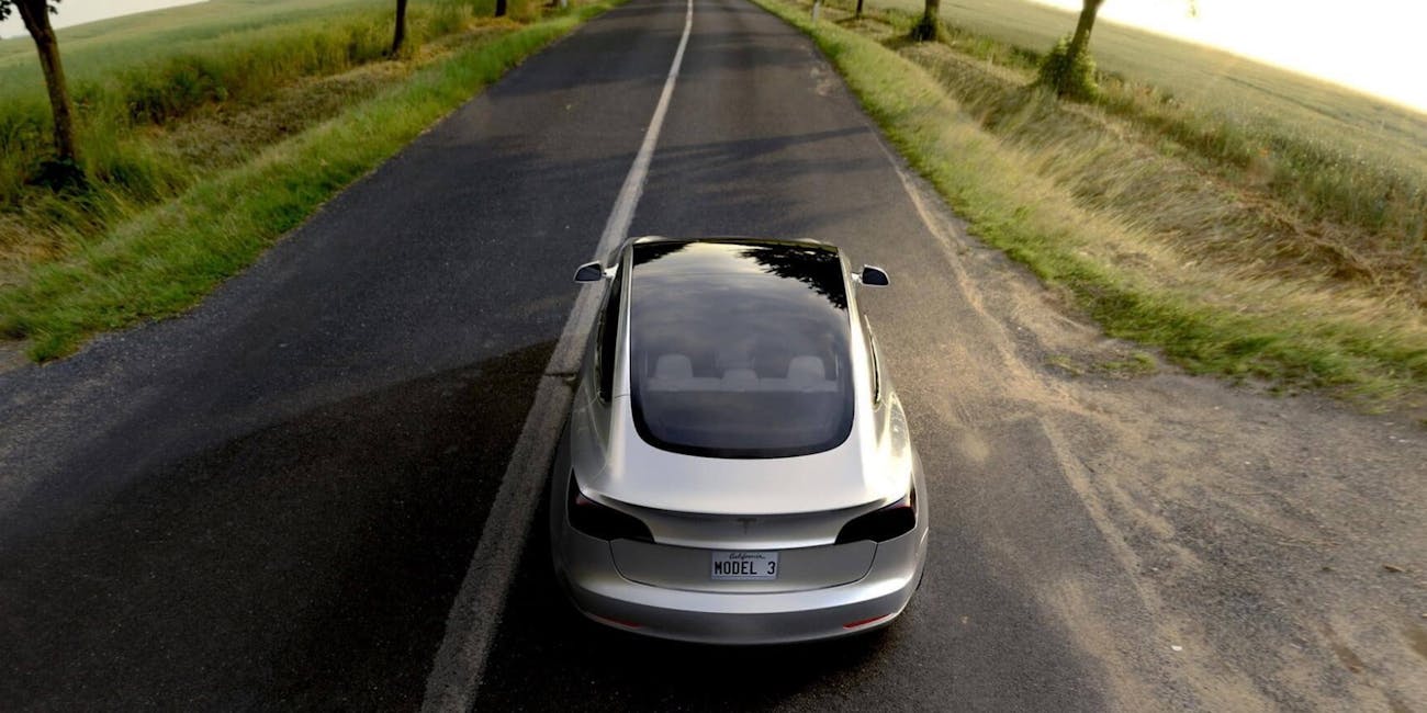 The Tesla Model 3 out on the road.