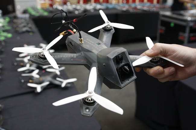 A table full of drones.