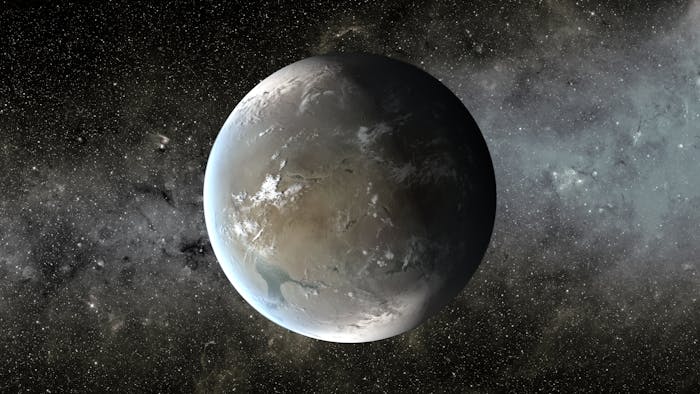 artist rendition of kepler-186f, a super earth orbiting another