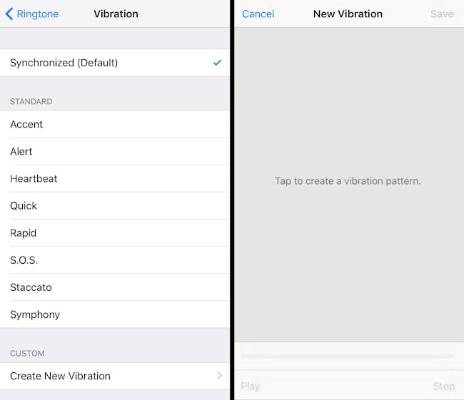 Screenshots explain how to set up custom and distinct vibrations for notifications with iOS 10.