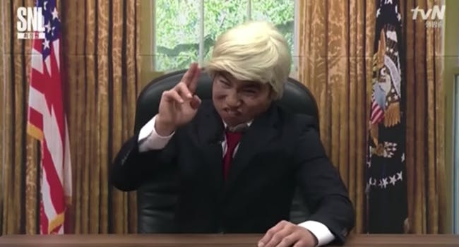 An unfunny portrayal of Trump in South Korea.