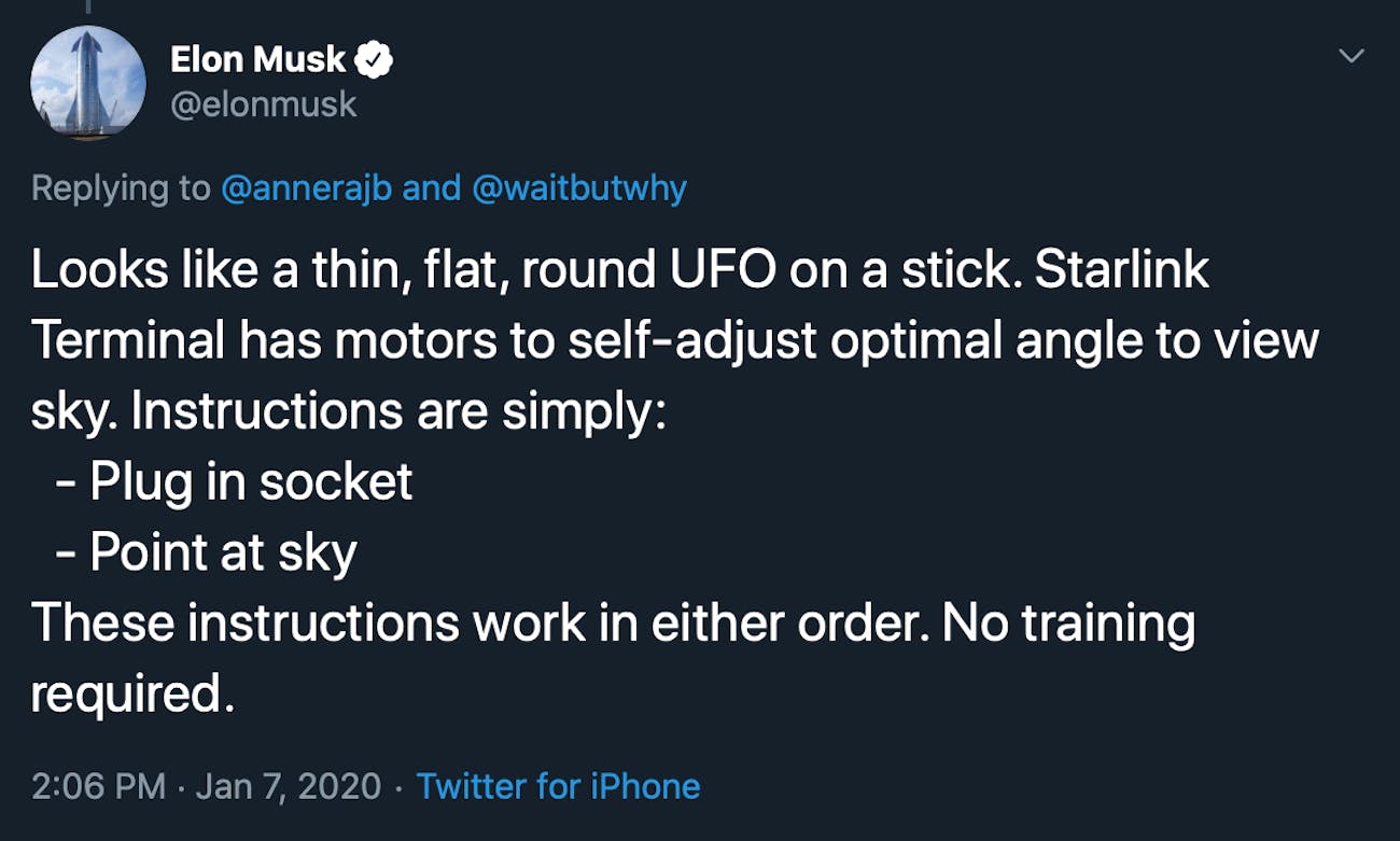 Elon Musk's instructions for getting online.