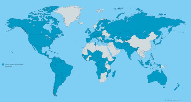 The countries with a language that is covered by Speechmatics.