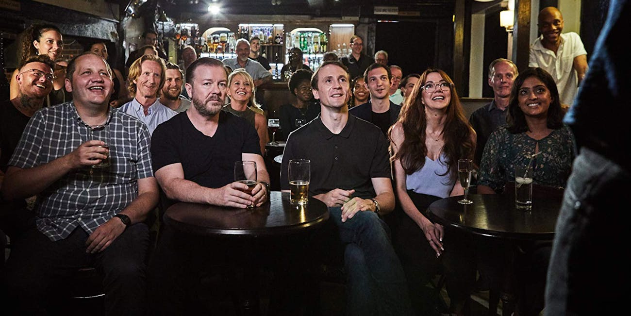 Ricky Gervais and the cast of 'After Life' on Netflix.