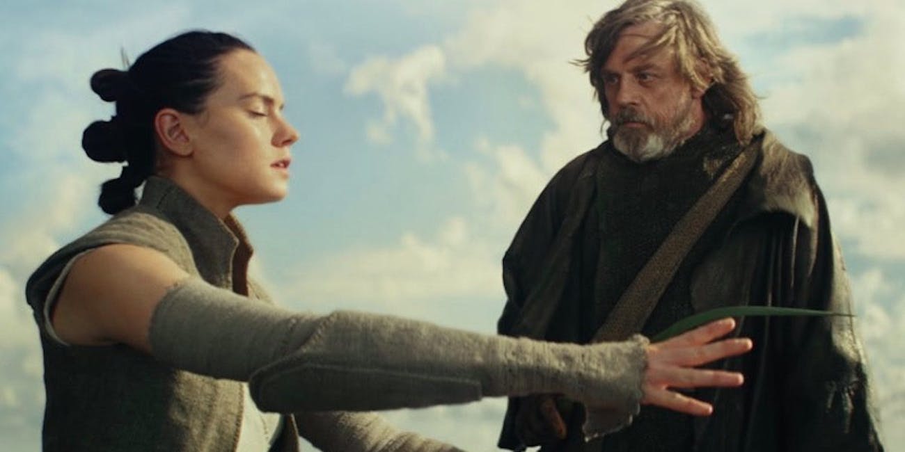 Rey and Luke Skywalker in 'Star Wars: The Last Jedi'.