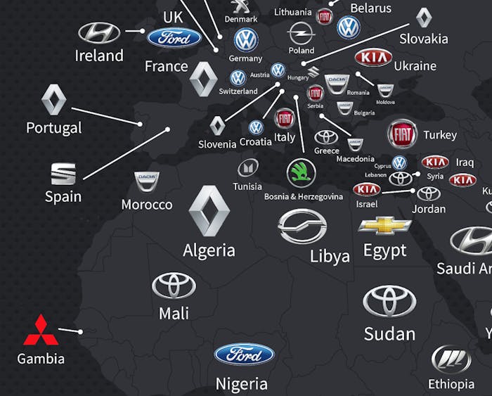 This Map Shows the Most Popular Car Brand in Every Country Inverse