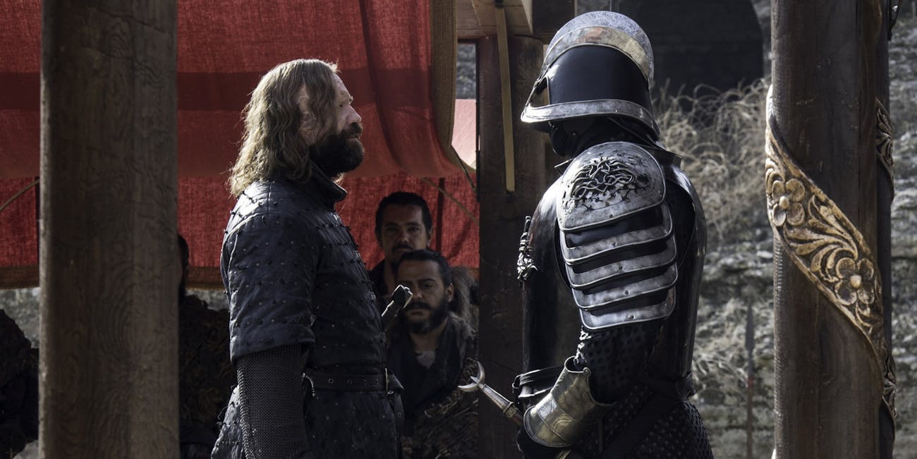 The Hound (Rory McCann) and The Mountain (Hafþór Júlíus Björnsson) in 'Game of Thrones' Season 6