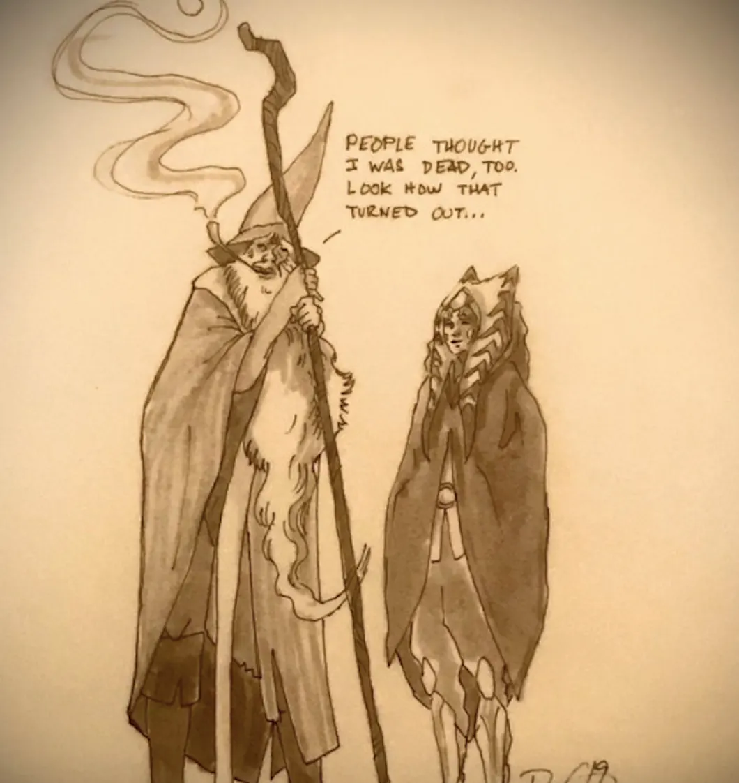 A sketch tweeted by Dave Filoni, strongly suggesting Ahsoka is alive, even during 'The Rise of Skywalker.