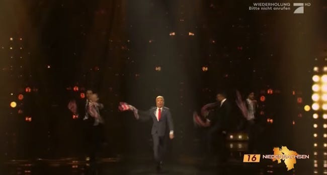 An unfunny portrayal of Trump in Germany.