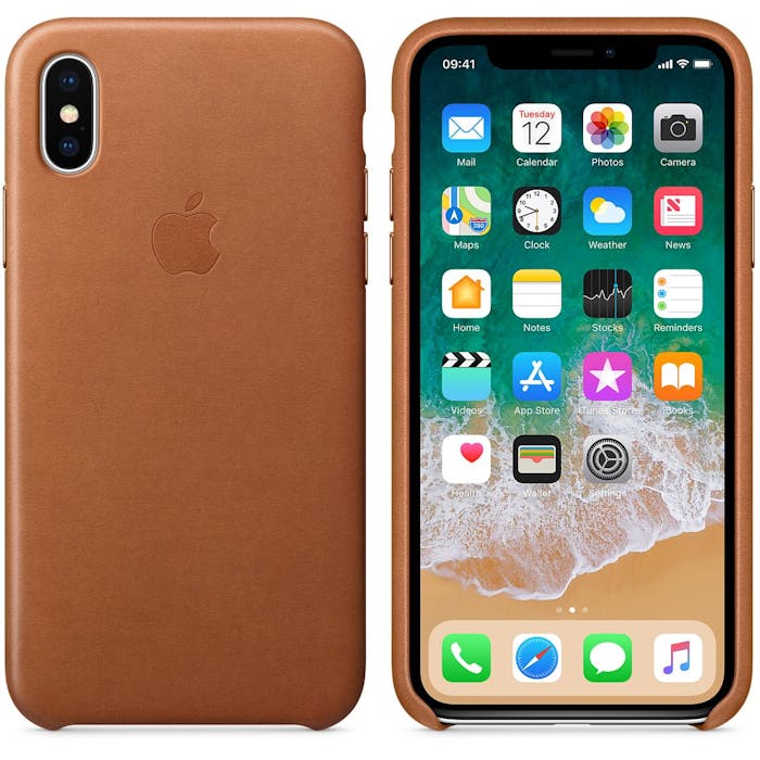 iPhone X in leather case