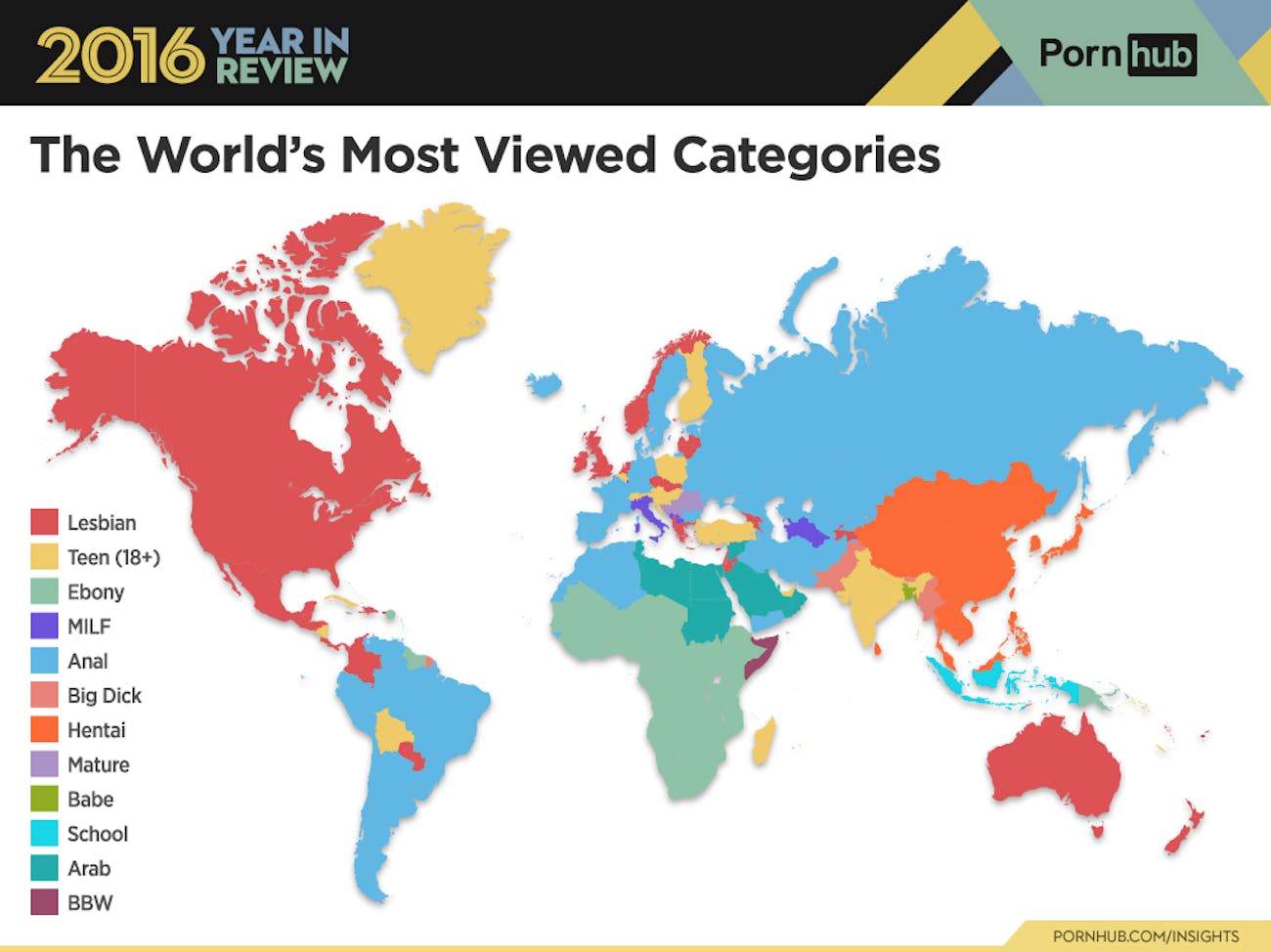 Lesbian Hentai Bbw - Pornhub Released a Detailed Map of the World's Porn ...