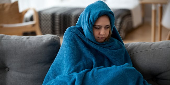 cold, woman, home, blanket