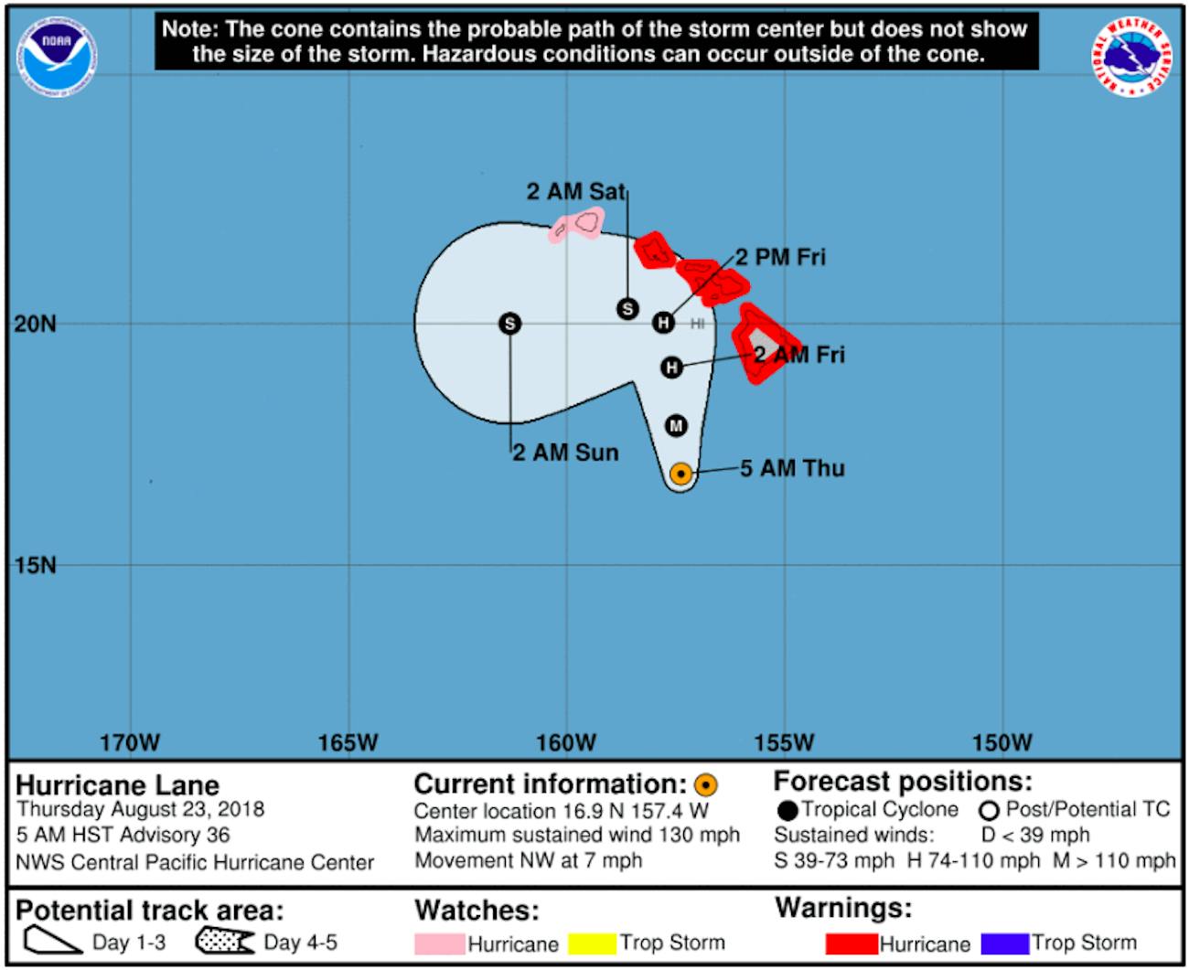 Hurricane Lane's current trajectory towards Hawaii.