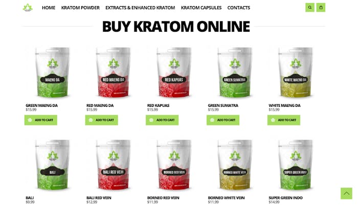The website for a kratom vendor.