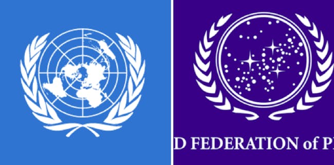 LEFT: UN seal IRL. RIGHT: UFP seal in Star Trek.