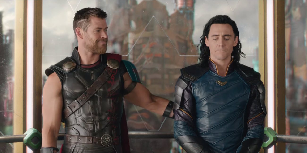 Thor and Loki in the elevator on Sakaar